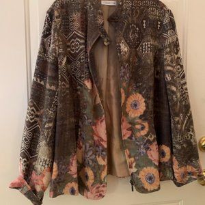 Coldwater Creek Brown all over print lined jacket. Womens size 18.